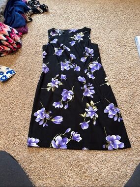 Alyx Black Midi Dress with Purple Floral Print